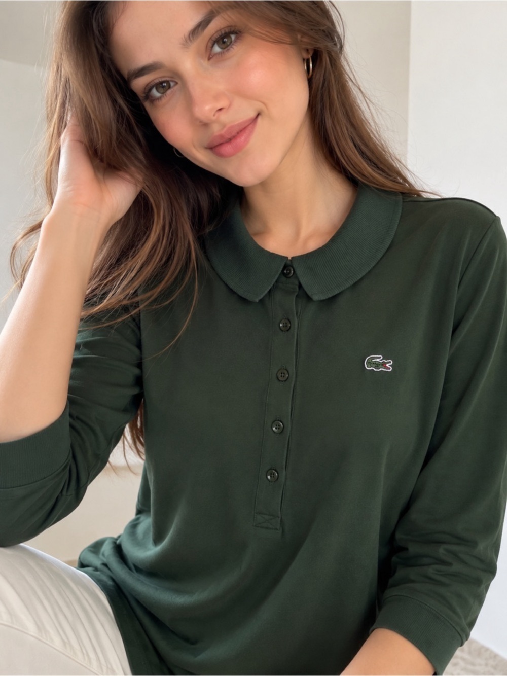 Lacoste Women’s Dark Green Long Sleeve Polo Tunic Top Size 36